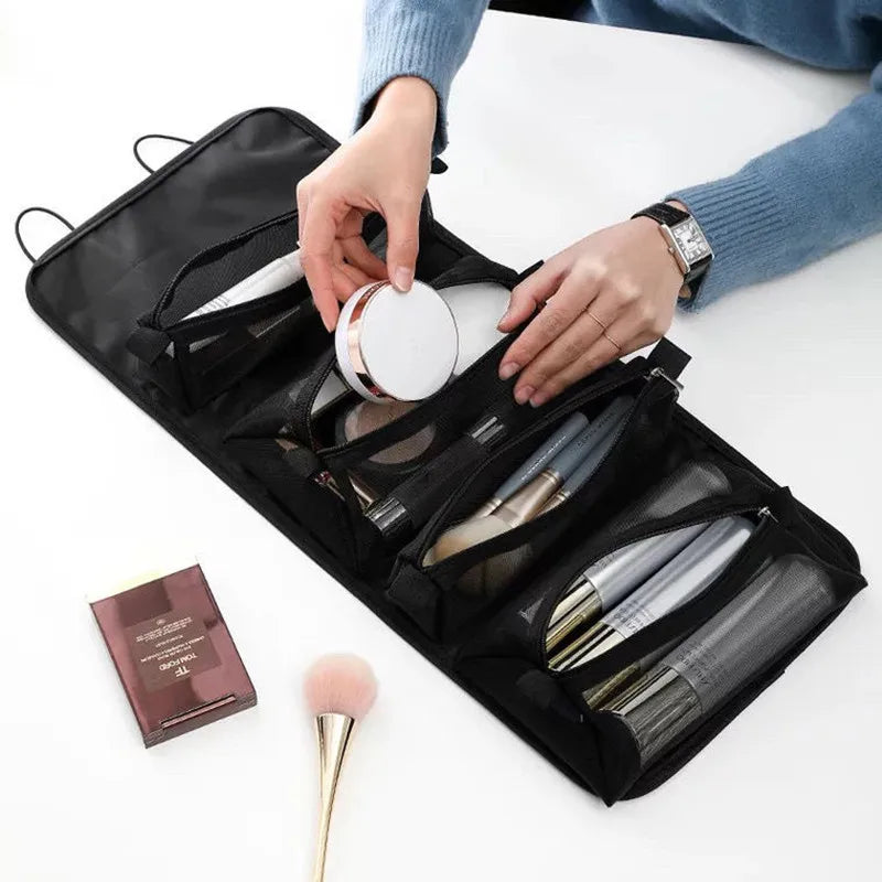 4-in-1 Separable Cosmetic Pouch - Foldable Mesh Makeup Organizer