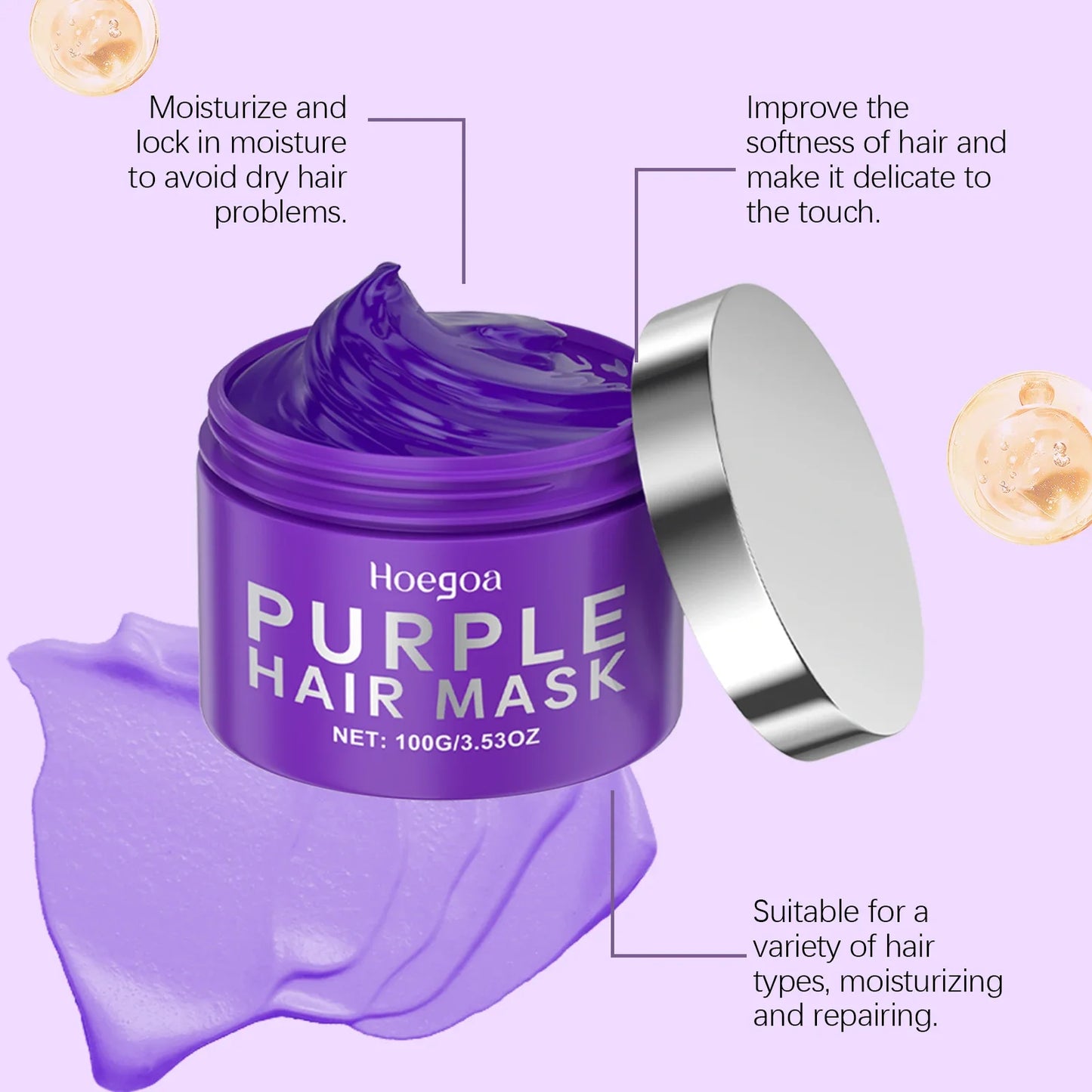 Purple Keratin Hair Mask - Smooth Repair Care for Frizzy Hair