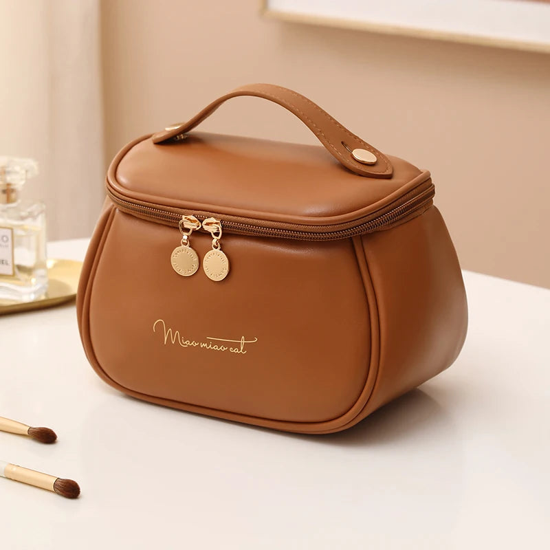 PU Leather Travel Makeup Case - Multi-Functional Toiletry Storage Bag