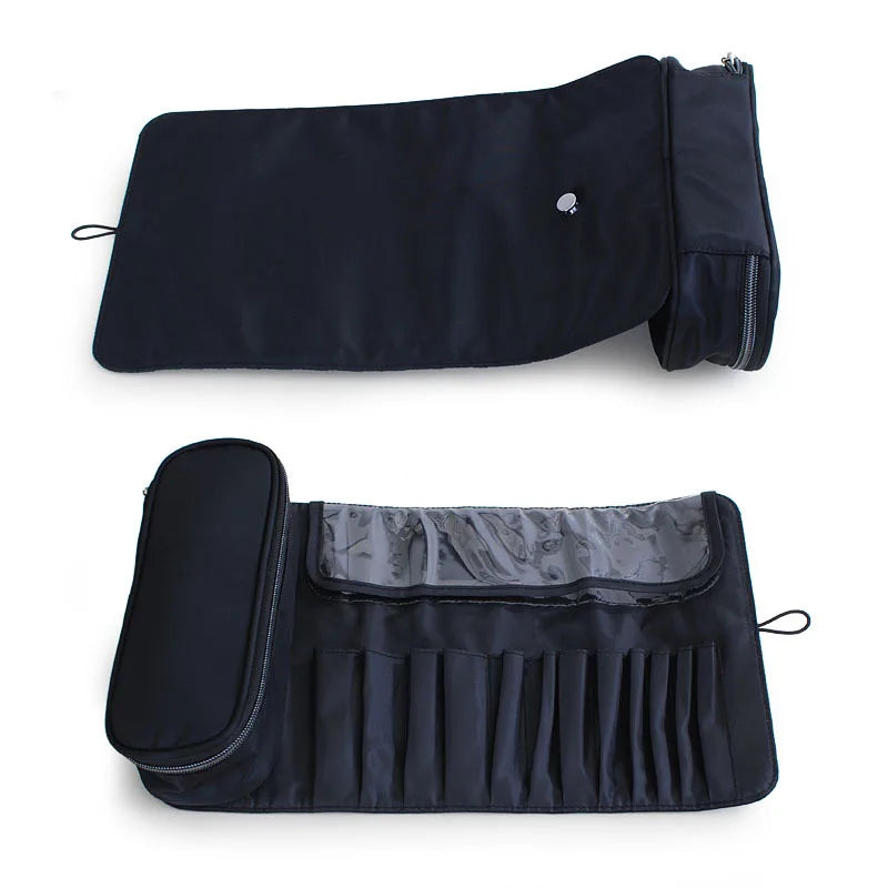Waterproof Roll-Up Makeup Brush Bag - Travel Cosmetic Tool Organizer