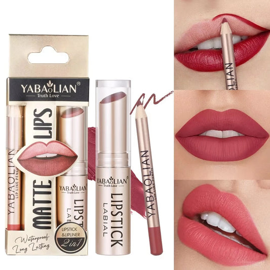 OREADEX 2-Piece Lip Liner and Lipstick Set - Matte Waterproof Finish