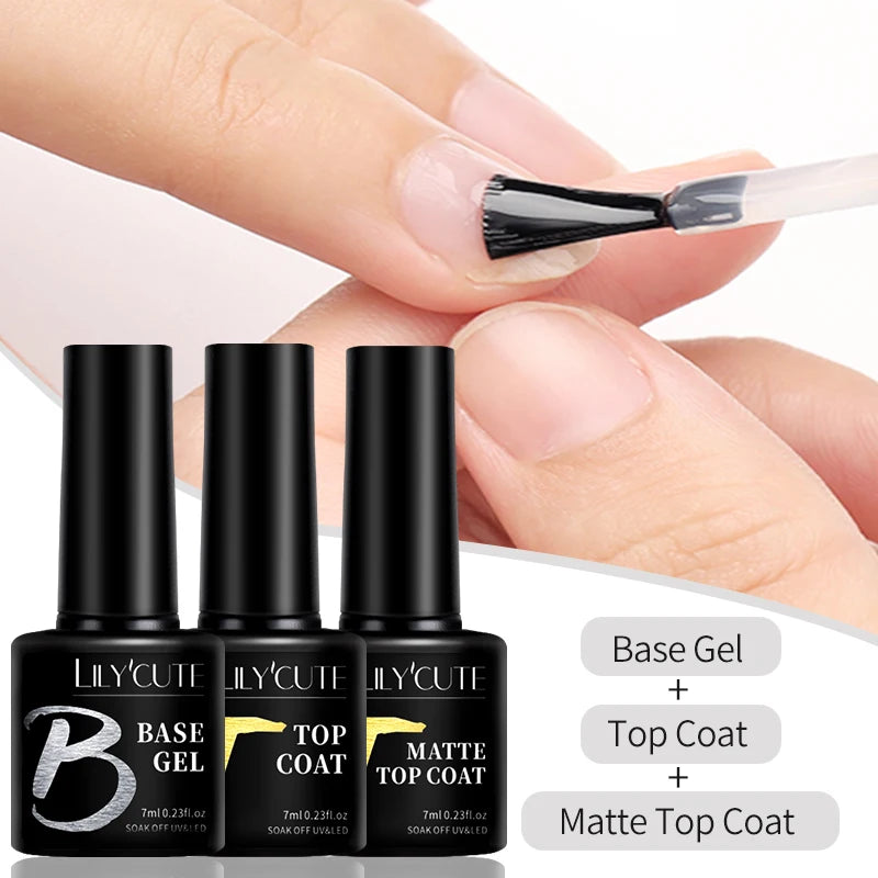 LILYCUTE 7ml Base and No-Wipe Top Coat Gel Polish