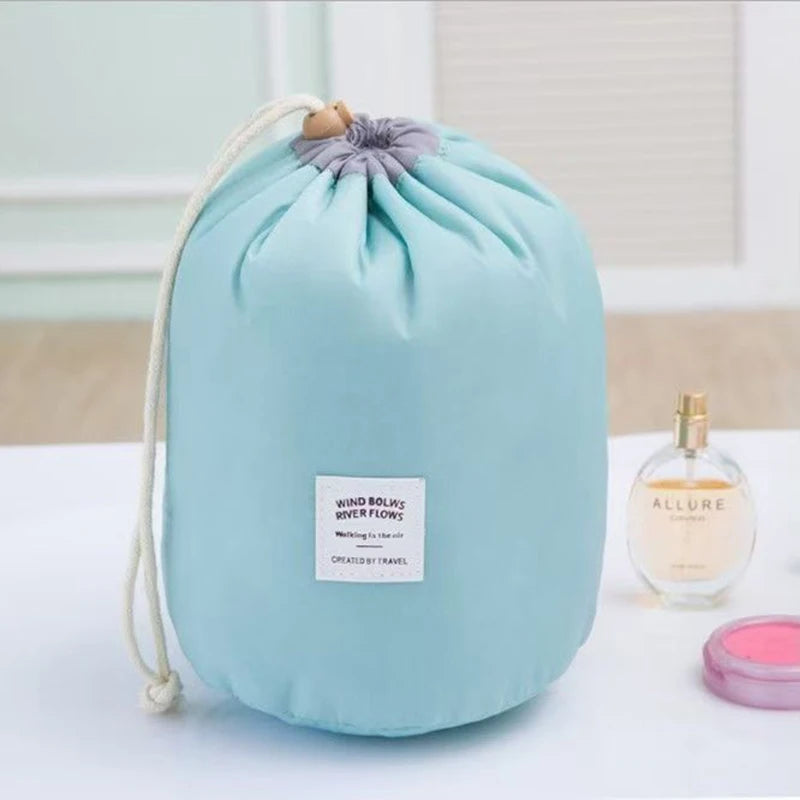 Round Waterproof Travel Makeup Bag - High Capacity Toiletry Organizer