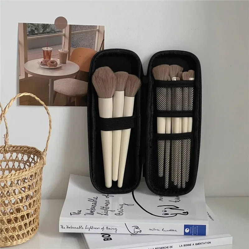 Waterproof Double-Zipper Brush Case - Black Travel Makeup Bag