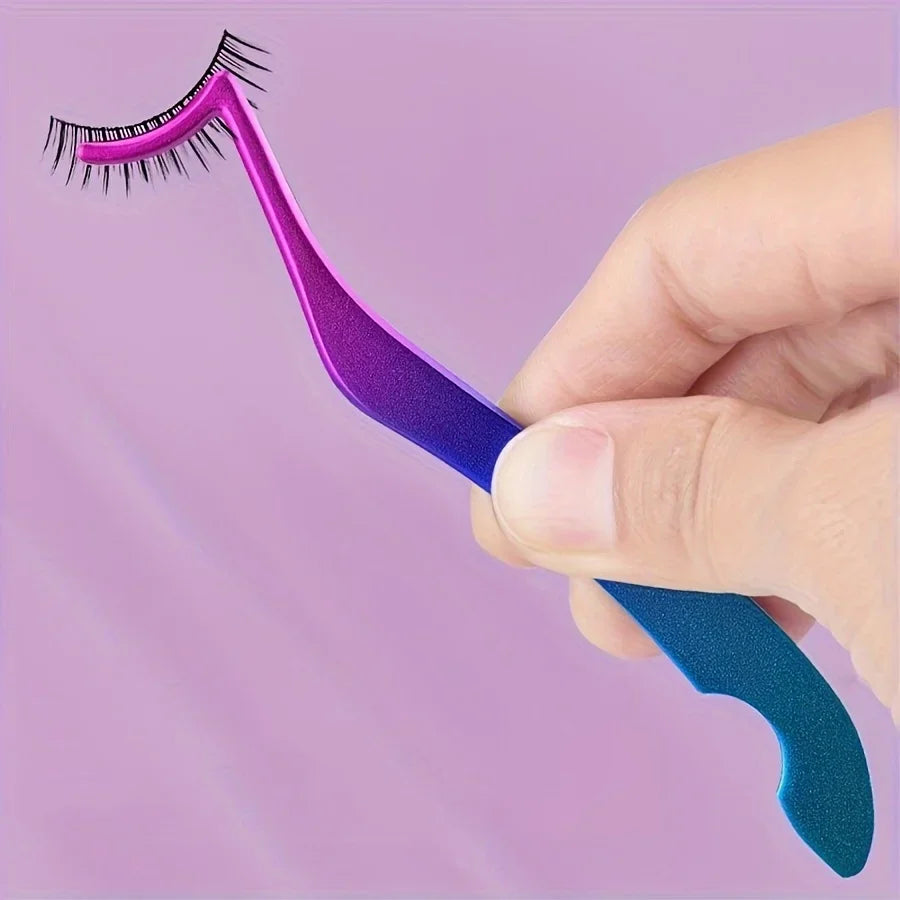 Stainless Steel Seahorse Eyelash Extension Tweezers - Straight & Curved Set
