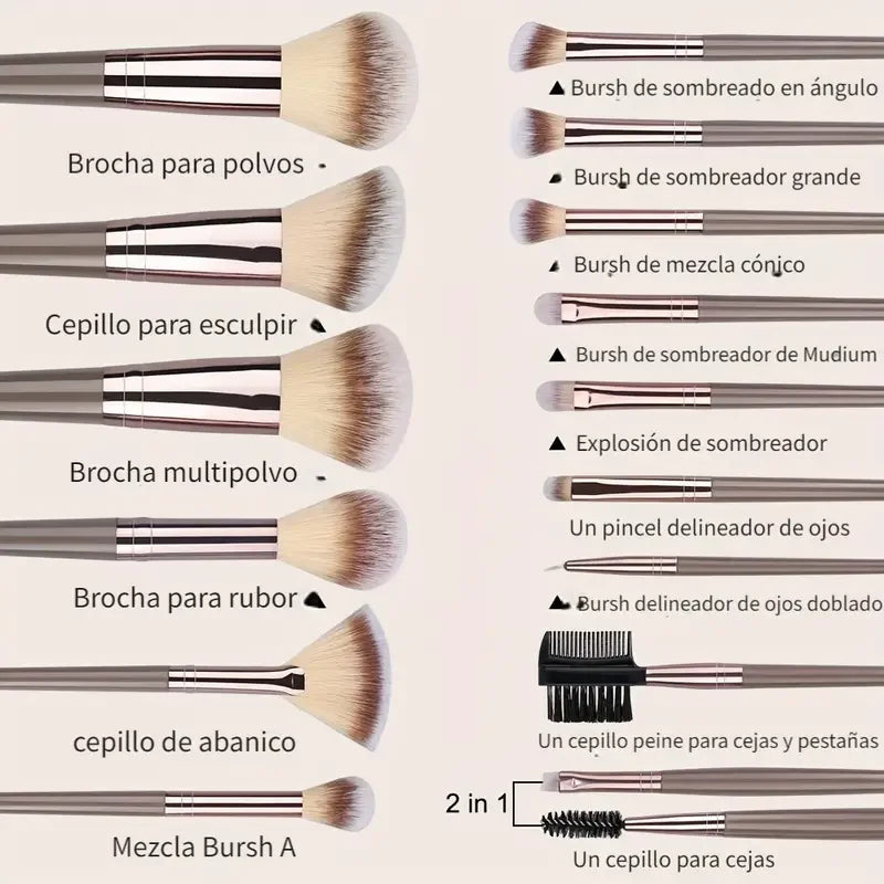 3-20 Piece Makeup Brush Set - Brown Blending Beauty Tools