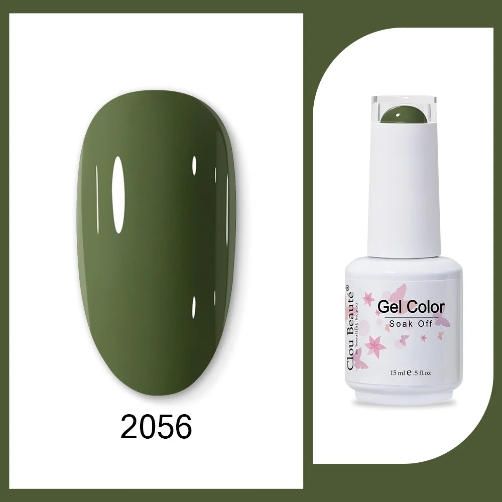 Clou Beaute 15ml Army Green Gel Polish - HEMA and TPO Free
