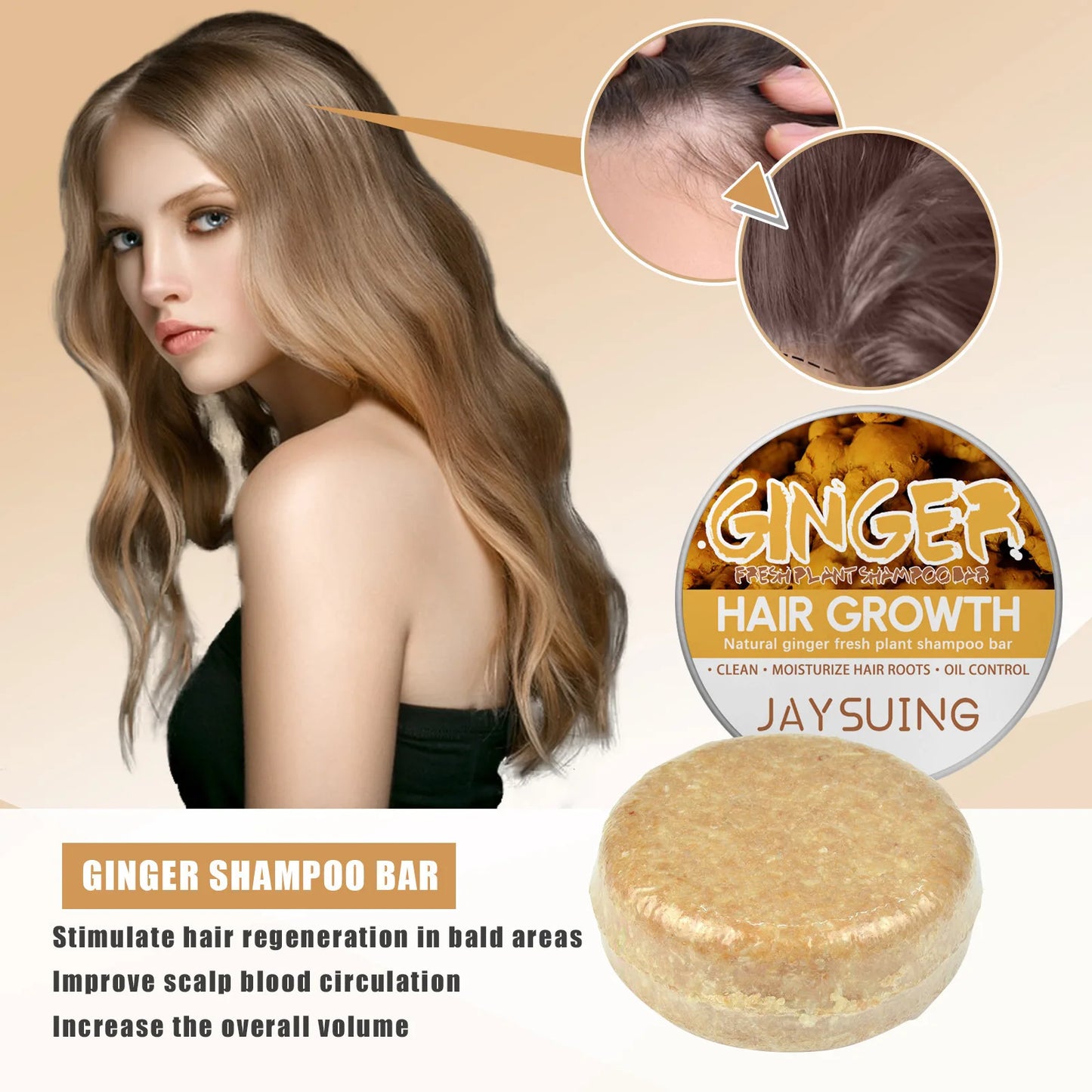 60g Natural Ginger Shampoo Soap - Scalp Cleansing Hair Bar
