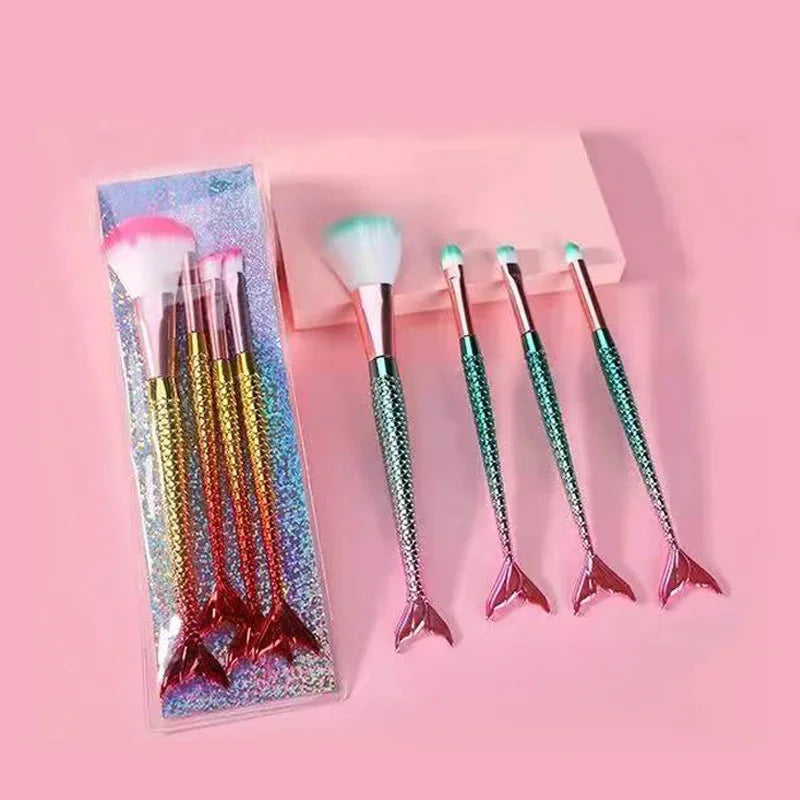4-Piece Gradient Mermaid Makeup Brush Kit - Face and Eye Set