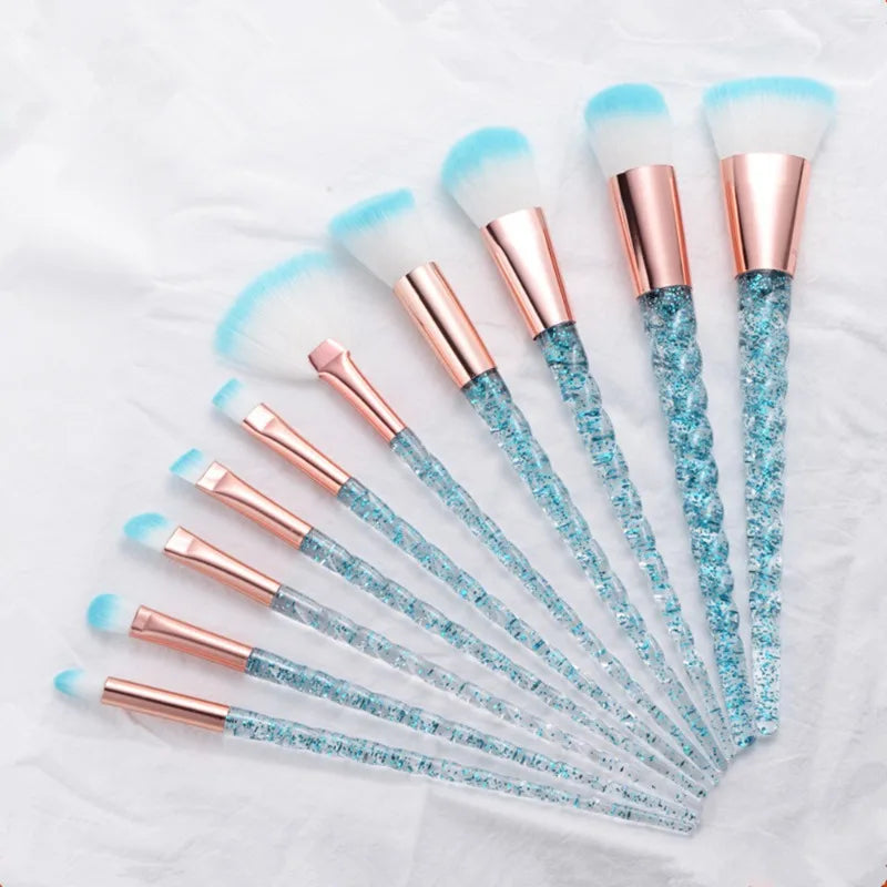10-Piece Unicorn Glitter Makeup Brush Set - Foundation and Eye Tools
