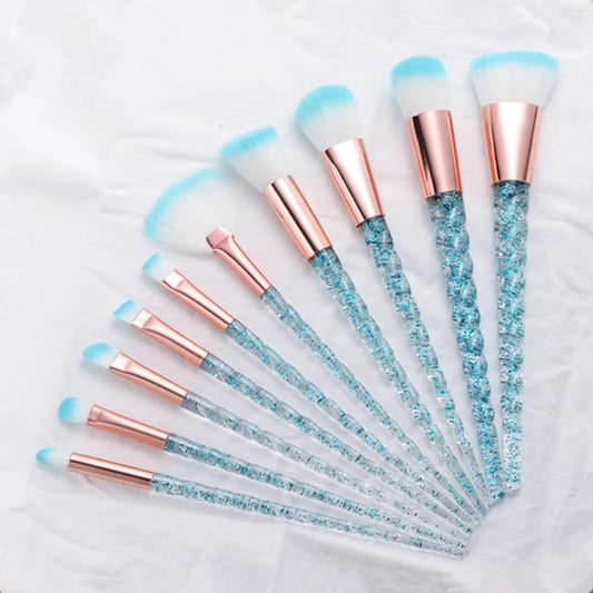 10-Piece Unicorn Glitter Makeup Brush Set - Foundation and Eye Tools