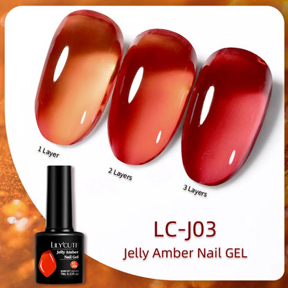 LILYCUTE 7ml Jelly Amber Gel Polish - Dark Bloom Leopard Nail Art