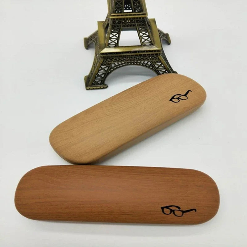 Wood Grain Hard Reading Glasses Case - PU Leather Eyeglass Box