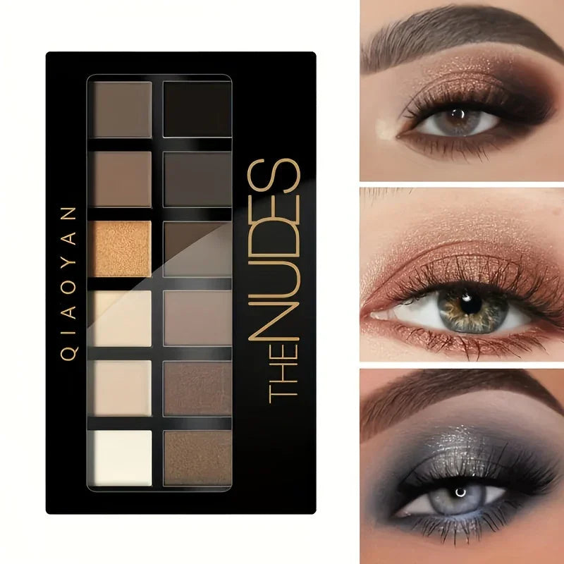 12-Color Natural Nudes Eyeshadow Palette - Matte Shimmer Makeup