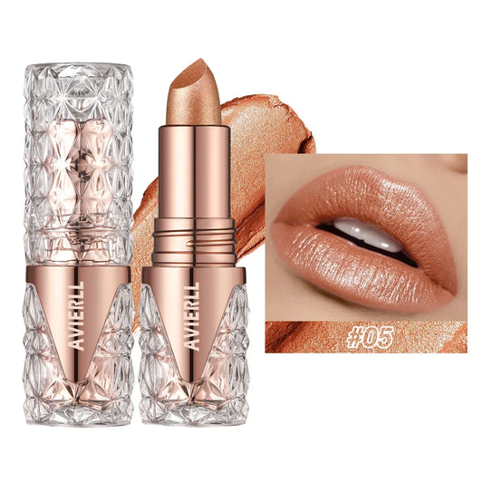 Quicksand Gold Glitter Lipstick - Silky Grapefruit Orange Shine