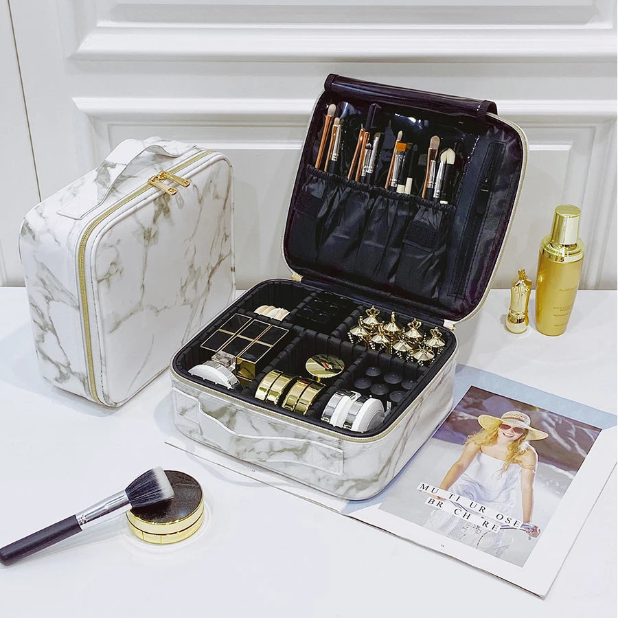 Marble Waterproof PU Cosmetic Bag - Makeup and Toiletry Organizer
