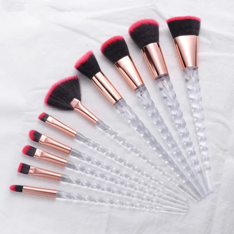 10-Piece Unicorn Glitter Makeup Brush Set - Foundation and Eye Tools