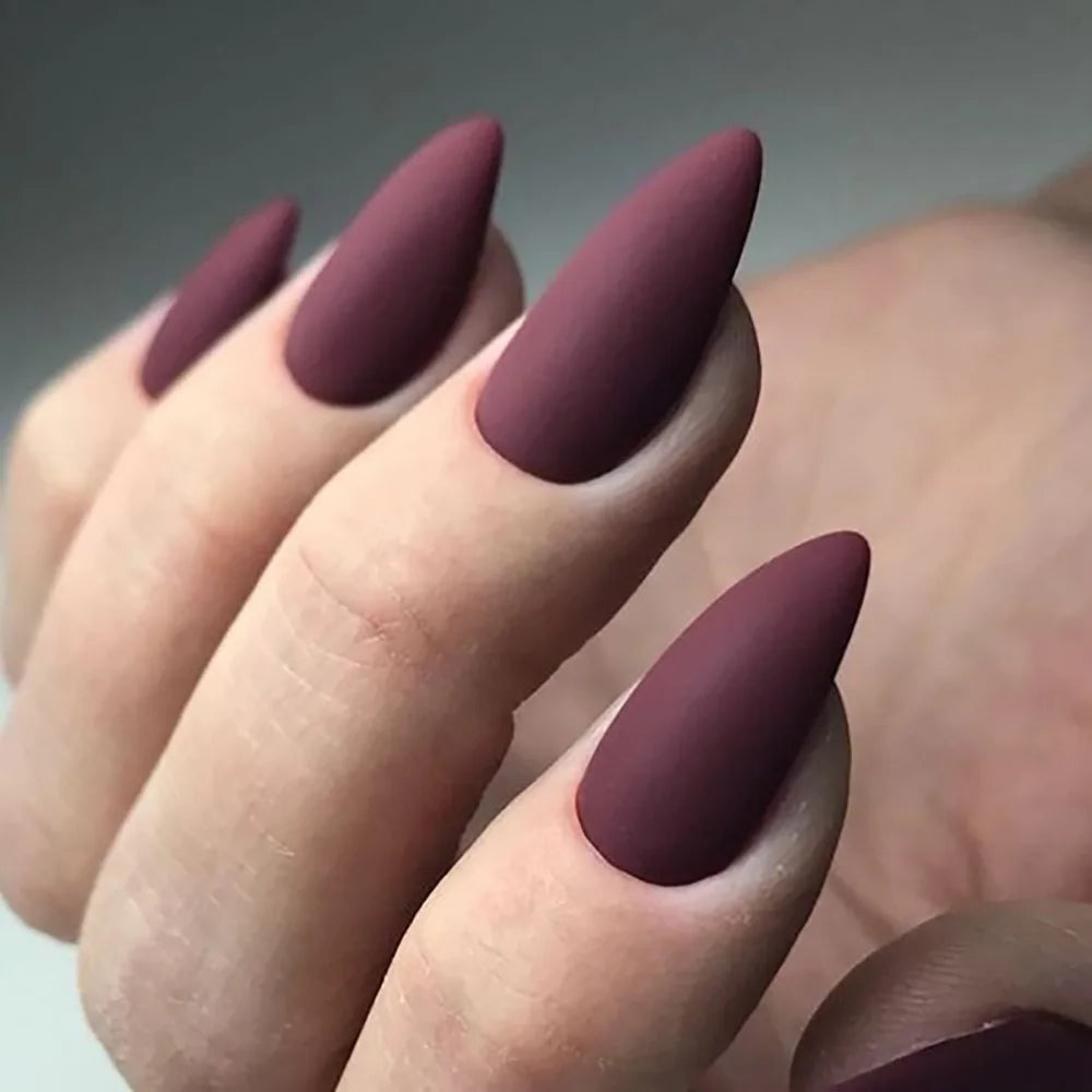 24-Piece Short Press-On Fake Nail Set - Matte Red Nude Brown
