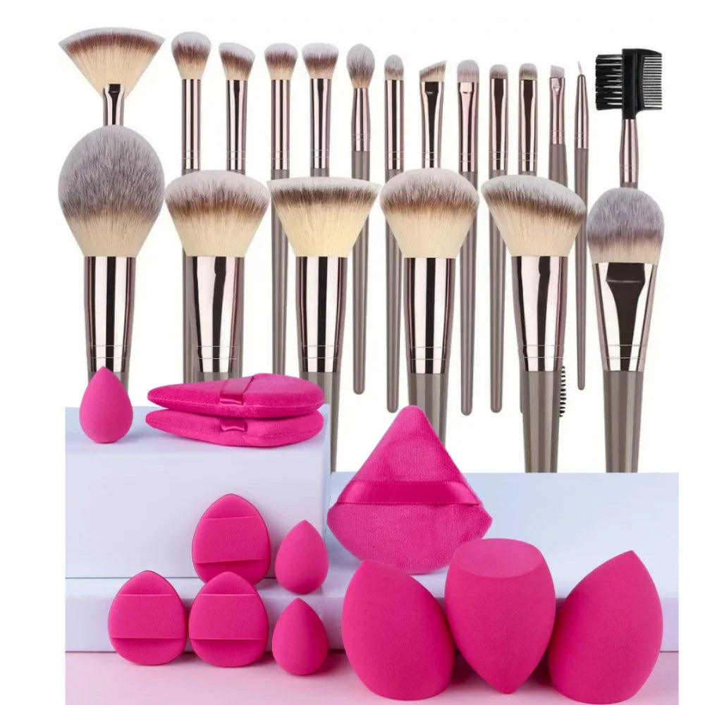 3-20 Piece Makeup Brush Set - Brown Blending Beauty Tools