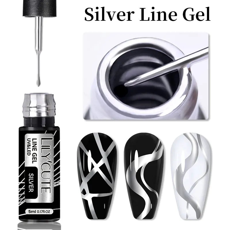 LILYCUTE 5ml Reflective Glitter Liner Gel - Champagne Nail Art